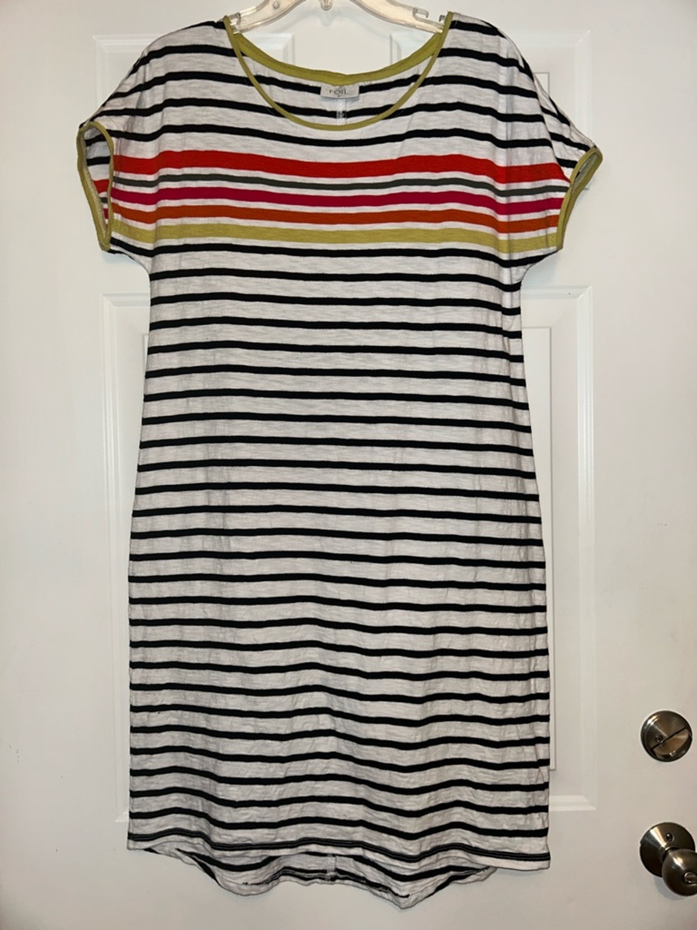 FOIL Striped Cotton T-Shirt Dress M Casual Yoke Cap Sleeves Beach Relaxed